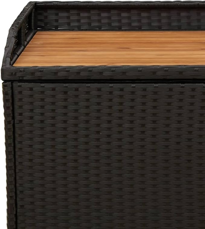 Outdoor Storage Bench with Synthetic Rattan, Acacia Wood Top, Weather-Resistant Patio Seating for Garden or Balcony