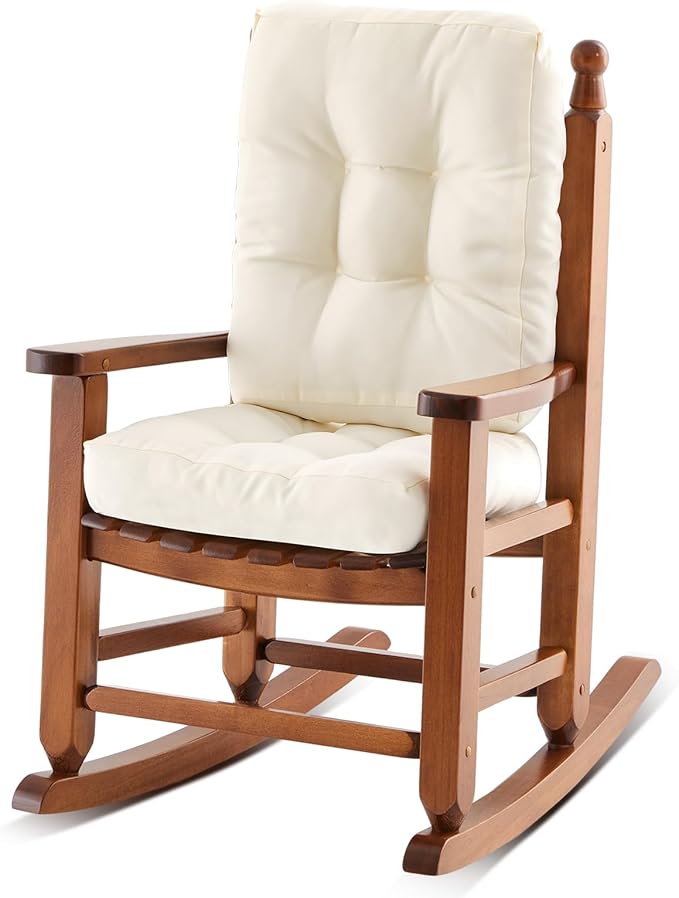 Kids Rocking Chair Cushion Pad Set Toddler Rocking Chair Indoor Outdoor Wooden Rocker Child Patio Rocker for Porch Balcony Lawn Indoor Outdoor(Brown,Ages 2-5)