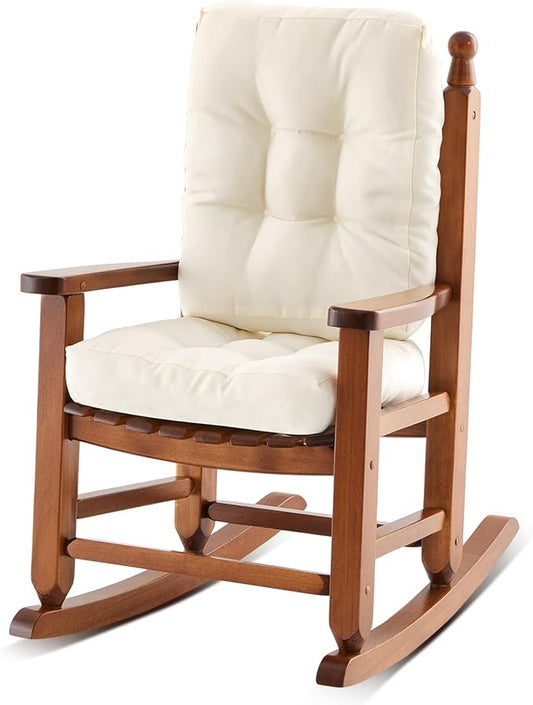 Kids Rocking Chair Cushion Pad Set Toddler Rocking Chair Indoor Outdoor Wooden Rocker Child Patio Rocker for Porch Balcony Lawn Indoor Outdoor(Brown,Ages 2-5)