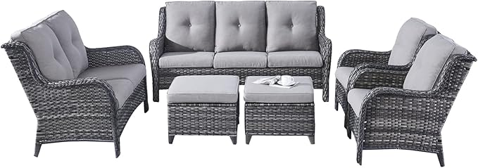 Rilyson Wicker Patio Furniture Set - 6 Piece Rattan Outdoor Sectional Conversation Sets with 1 Sofa, 1 Loveseat - Photo 3