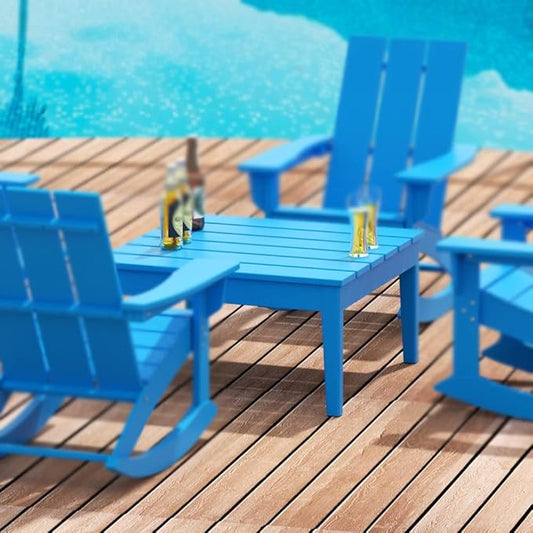 WestinTrends Ashore Outdoor Coffee Table, 32 Inch All Weather Poly Lumber Adirondack Patio Coffee Table Square Low Table, Pacific Blue