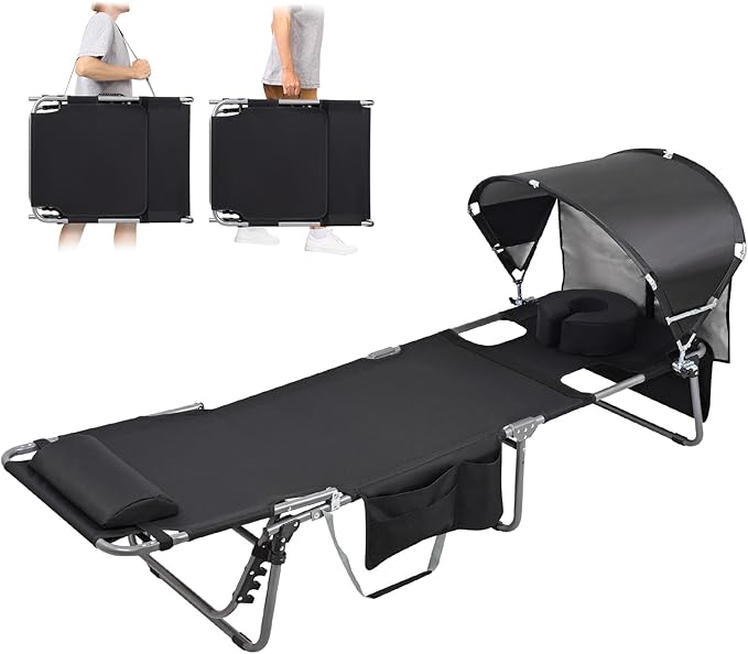 Oversized Extra Wide Tanning Chair with Sun Canopy Face Hole Padded Adjustable Washable - Photo 1