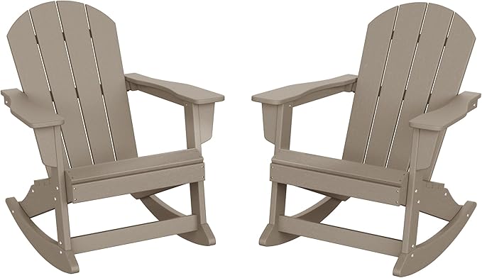 WO WESTIN OUTDOOR HDPE Laguna Outdoor Rocking Poly Adirondack Chair (Set of 2), Weathered Wood