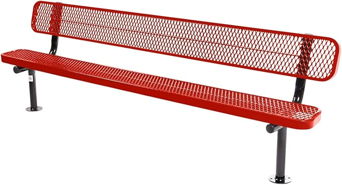 COATEDOUTDOORFURNITURE Coated Outdoor Furniture Heavy-Duty Outdoor Bench Thermoplastic Coated, Expanded Metal, Commercial-Grade Seating, Made in America (Surface with Back, 8 Ft, Red)