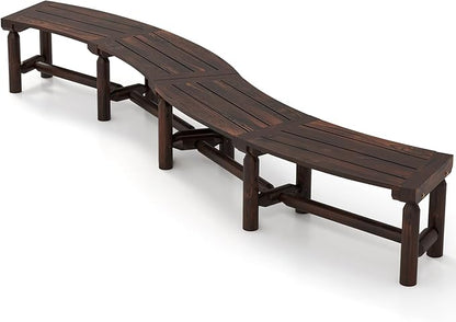 Giantex Wooden Outdoor Bench for 2-Person - Fire Pit Chair Bench with Fir Wood Top, Pine Wood Legs, 710Lbs Weight Capacity, Backless Curved Garden Bench for Patio, Porch, Park, Lawn (2, Rustic Brown)