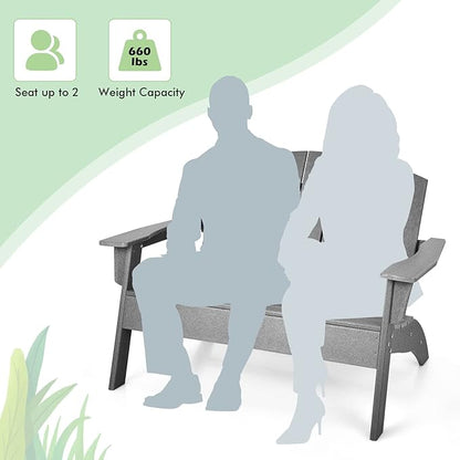 Giantex Adirondack Chair Outdoor Loveseat, High Density Polyethylene HDPE Material Adirondack Chairs Set of 2 People, Patio Adirondack Bench for Porch, Garden, Backyard Fire Pit Chair (2, Gray)