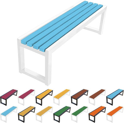 Garden Bench for Outdoors, Weatherproof Patio Bench Wooden Benches 2-Person Backyard Seat Backless Seat with Metal Frame for Park Backyard Entryway 3.3ft 3.9ft 4.9ft 5.9ft(Blue White,4.9ft)