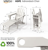 VINGLI Folding Adirondack Chair with Ottoman, Waterproof Plastic HDPE Firepit Chair for Outside with Hidden Footrests - Photo 3