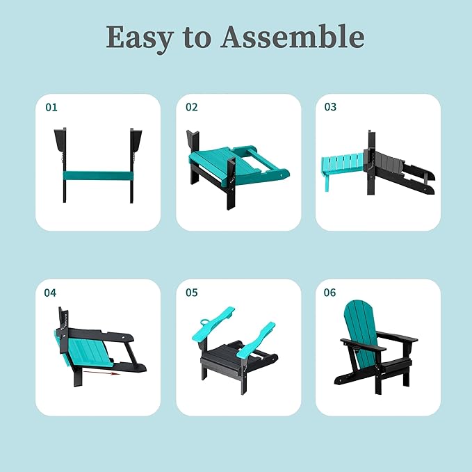 Folding Adirondack Chairs with Retractable Ottoman, HDPE Adirondack Chair with Cup Holder, All Weather Fire Pit Chair for Patio, Garden, Poolside (Two Chairs)
