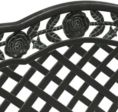 Green Cast Aluminum Garden Bench with Floral Patterns, Durable Outdoor Seating for Patio and Balcony, 2-Person Comfortable Bench with Sturdy Iron Legs, Weather-Resistant
