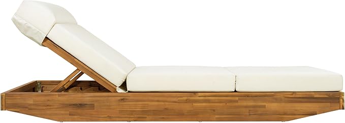 Modern Acacia Wood Outdoor Chaise Lounge with Dark Gray Water-Repellent Cushion & Integrated Headrest - Photo 6