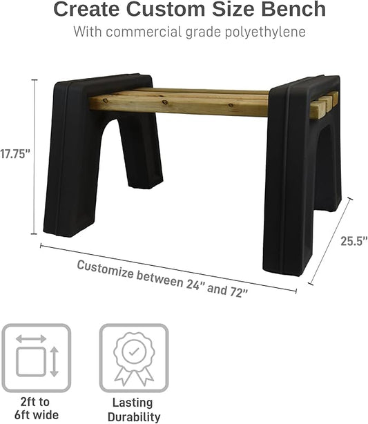 RTS Home Accents Custom Length Lightweight Indoor or Outdoor Backless Bench Ends, Black Color (Wood & Screws Sold Separately)