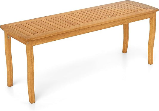 RELAX4LIFE 2-Person Patio Outdoor Bench - Acacia Wood 47’’ Long Backless Garden Bench w/Slatted Seat, Wooden Farmhouse Indoor Outside Dining Loveseat for Entryway Yard Porch Park, 800 LBS Max Load (1)