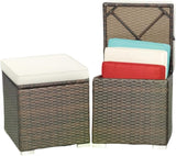 MEDIMALL Patio Wicker Ottoman Set of 2, Multipurpose Outdoor Footstool w/Removable Cushions, Rattan Side Table w/Storage - Photo 1