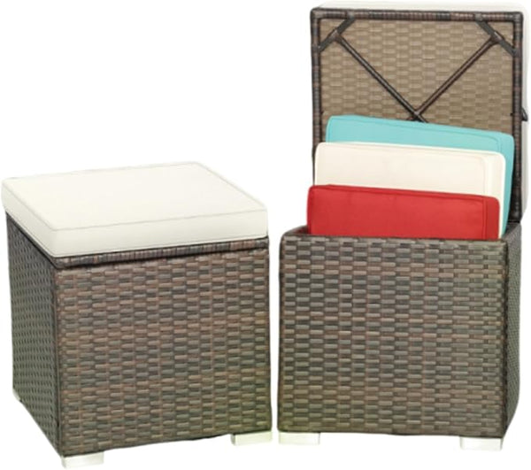 MEDIMALL Patio Wicker Ottoman Set of 2, Multipurpose Outdoor Footstool w/Removable Cushions, Rattan Side Table w/Storage - Photo 1