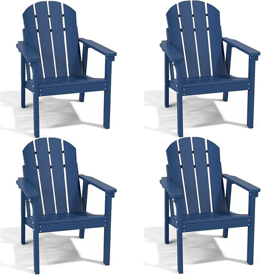 Adirondack Chair Set of 4, All Weather HDPE Fire Pit Chairs, Oversized Plastic Adirondack Chair for Outdoor, Balcony, Deck, Backyard, Patio, Garden, Poolside, Lawn Navy Blue