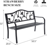 50" Outdoor Garden Bench, Cast Iron Metal Outdoor Benches Weatherproof with Artistic Strawberry Backrest - Photo 3