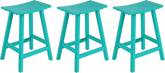 WestinTrends Malibu Malibu 24 Inch Counter High Saddle Stools (Set of 3), Turquoise