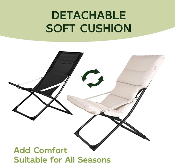Abba Patio Outdoor Chaise Lounge Chair,Reclining Folding Patio Camping Chair with Separate Footrest,Adjustable Chaise Lounges for Outside,Poolside Beach Lawn Indoor,Beige