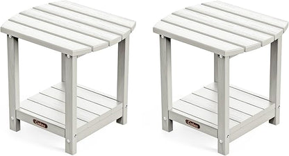 Ciokea Adirondack Outdoor Side Table 2 Pack, 2-Tier Sturdy Patio End Table for Patio, Pool, Porch, White