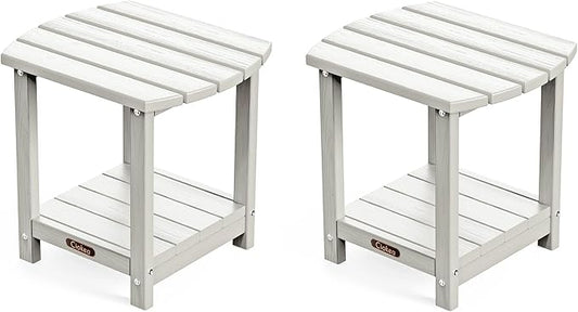 Ciokea Adirondack Outdoor Side Table 2 Pack, 2-Tier Sturdy Patio End Table for Patio, Pool, Porch, White