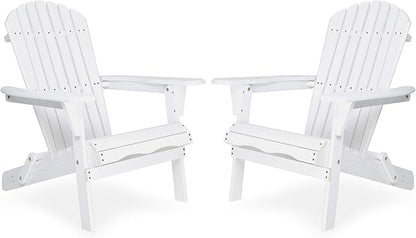 KEVINSPACE Adirondack Chair Folding AdirondackChairs Set of 2 Outdoor Chairs PatioChairs Setof2 Solid Wood Porch ChairsFire for Adult PitChairs Front PorchChairs for Garden Backyard Beach White