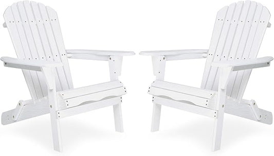 KEVINSPACE Adirondack Chair Folding AdirondackChairs Set of 2 Outdoor Chairs PatioChairs Setof2 Solid Wood Porch ChairsFire for Adult PitChairs Front PorchChairs for Garden Backyard Beach White