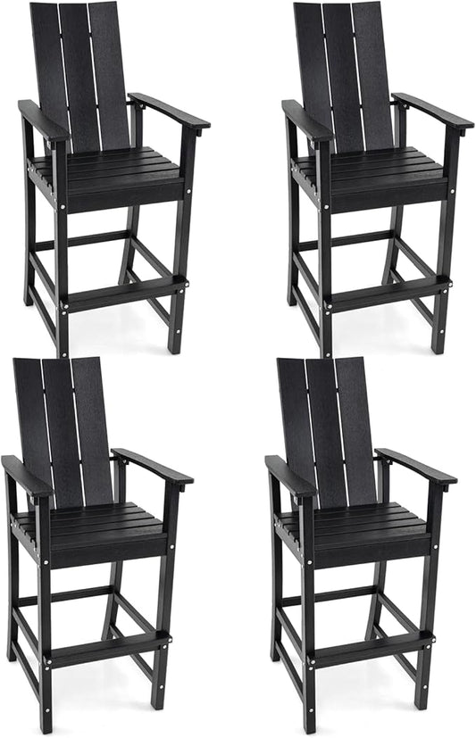 Giantex 52” Tall Adirondack Chair Set of 4, HDPE Outdoor Bar Stool with Ergonomic Backrest, Armrests, Footrest, Fire Pit Chair, All Weather Patio Bistro Chair for Yard, Garden, Lawn (Black)