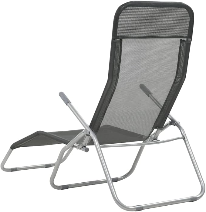 Folding Sun Lounger Set of 2, Adjustable Reclining Outdoor Chaise Lounge Chairs with Breathable Textilene Fabric for Patio Garden Poolside Beach, Anthracite, Supports 265 lbs, No Assembly Required