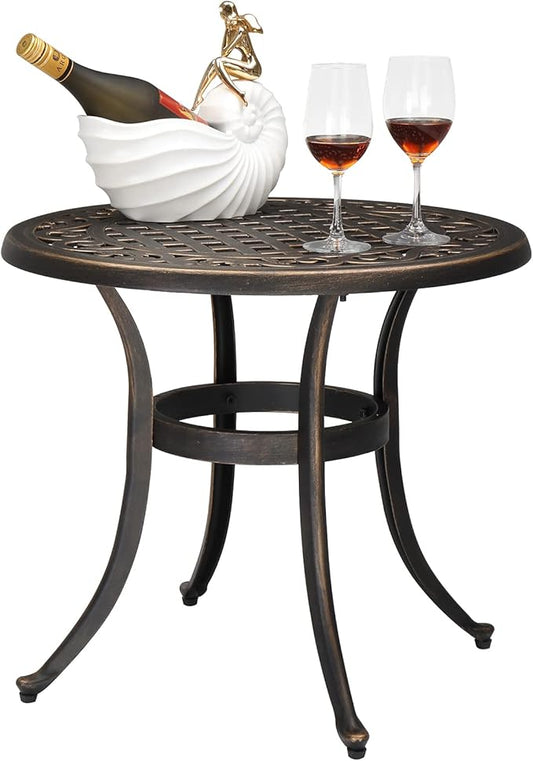 VINGLI 24” Cast Aluminum Outdoor Side Table, All Weather Round Patio Coffee Table Porch Table Bistro Table End Table Bronze 24'' Round Table
