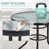 32in Outdoor Table Patio Dining Table Outdoor Dining Table with Umbrella Hole Round Tempered Glass for Yard Bistro Lawn - Photo 5