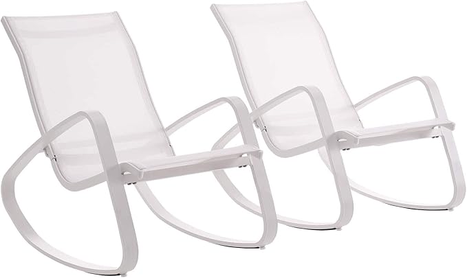 Modway EEI-3180-WHI-WHI-SET Traveler Rocking Lounge Chair Outdoor Patio Mesh Sling Set of 2, White