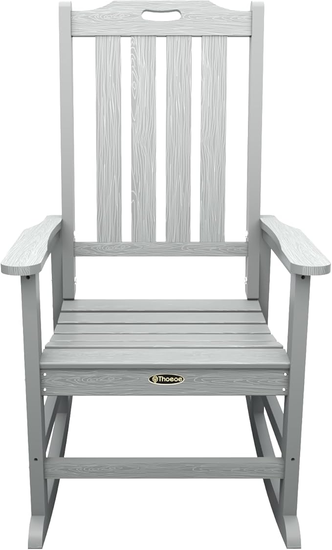 Oversized Rocking Chair, Outdoor Rocking Chair for Adults, All Weather Resistant Porch Rocker for Lawn Garden, Grey