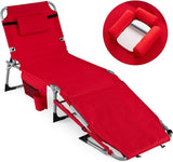 COSTWAY Tanning Chair with Face Hole, Folding Sun Bathing Lounge Chair with Armrest, Side Pocket & Protective Flap - Photo 1