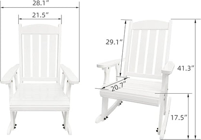 Fortune Candy Wooden Patio Rocking Chair with Comfortable Backrest Inclination, High Backrest and Deep Contoured Seat, Solid Fir Wood, Heavy Duty 600 LBS (Pure White, 2 Pieces)