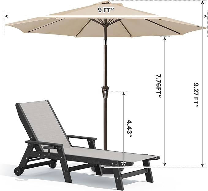 SERWALL Textilene Patio Chaise Lounge Chair Set of 2 with 9FT Patio Umbrella - Photo 2