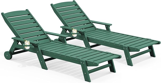 SERWALL Patio Chaise Lounge Chair Set of 2, 78'' Long 5-Positions Adjustable HDPE Outdoor Lounger for Pool - Photo 1
