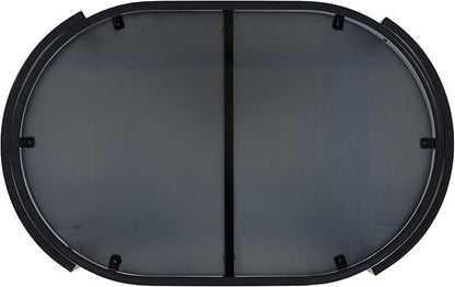 Merax Modern Outdoor Oval Coffee Table with Tempered Glass Top, Black Aluminum Frame, Weather-Resistant Patio Center Table for Backyard, Deck & Poolside, Black