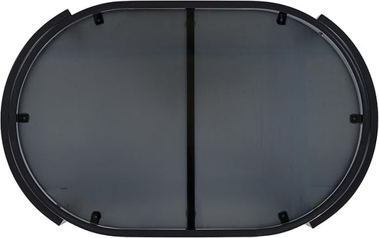 Merax Modern Outdoor Oval Coffee Table with Tempered Glass Top, Black Aluminum Frame, Weather-Resistant Patio Center Table for Backyard, Deck & Poolside, Black