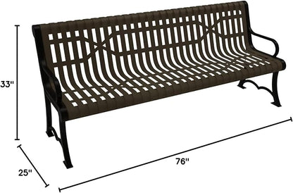 COATEDOUTDOORFURNITURE Coated Outdoor Furniture Heavy-Duty Outdoor Bench Thermoplastic Coated, Slated Steel, Commercial-Grade Garden Bench, Made in America (Portable with Back, 6 Ft, Textured Brown)