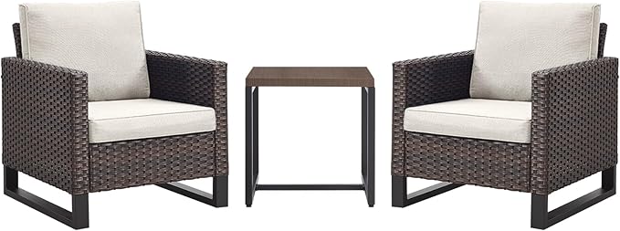 Rilyson Wicker Outdoor Patio Chairs Set - 3 Piece Rattan Patio Furniture Bistro Chairs Set with Waterproof Wicker - Photo 7