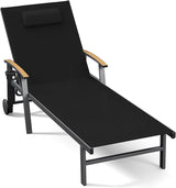 Ciokea Outdoor Lounge Chair with Pillow, 5-Position Aluminum Chaise Lounge with Wheels & Armrests - Photo 1