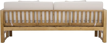 SAFAVIEH Outdoor Patio Furniture Collection - Napoli Oak Brown & Cream Solid Wood Bench Convertible Daybed with Cushions, Versatile Patio Seating (PAT6805B)
