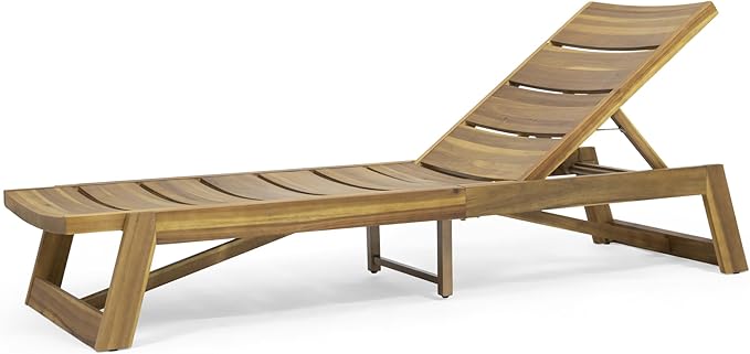 Christopher Knight Home Maki Outdoor Acacia Wood Chaise Lounge with Cushion (Set of 2), Teak and Cream - Photo 8