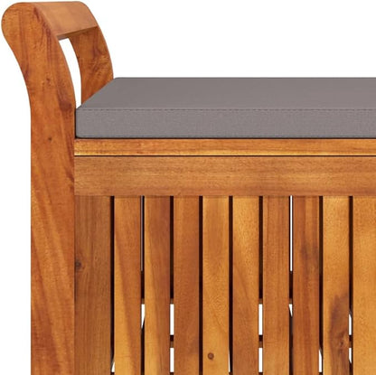 Garden Benches,Ergonomically Designed Outdoor Benches,All Weather Patio Chair,for Porch Lawn Backyard Park,Patio Storage Bench with Cushion 49.6" Solid Wood Acacia