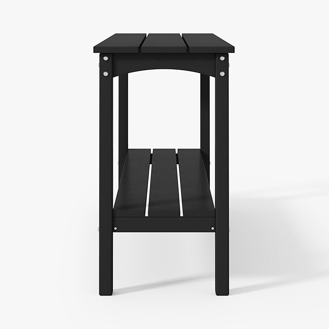 WestinTrends Malibu 55" Outdoor Patio HDPE Adirondack 2-Tier Shelf Console Table, Black - Photo 5