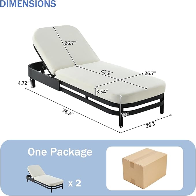 Merax Outdoor Lounge Chair Set of 2, Modern Aluminum Chaise Loungers with Premium Olefin Cushions - Photo 2