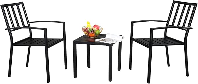 Outvita Metal Square Side Table, Indoor Outdoor Small Patio End Table, Portable Coffee Bistro Table for Deck Porch Yard Garden Balcony Bedside Black
