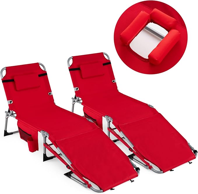 COSTWAY Tanning Chair with Face Hole, Folding Sun Bathing Lounge Chair with Armrest, Side Pocket & Protective Flap - Photo 1