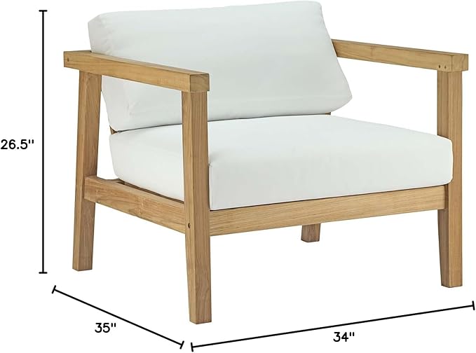 Modway Bayport Teak Wood Outdoor Patio Armchair in Natural White - Photo 3